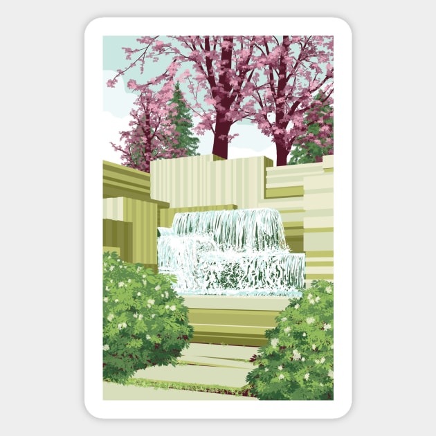 Waterfall at Freeway Park Sticker by Nathan Watkins Design